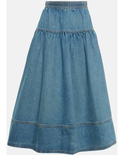 Ulla Johnson Astrid Gathered Denim Midi Skirt - Blue