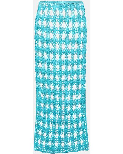 Anna Kosturova Rosette Crochet Cotton Maxi Skirt - Blue
