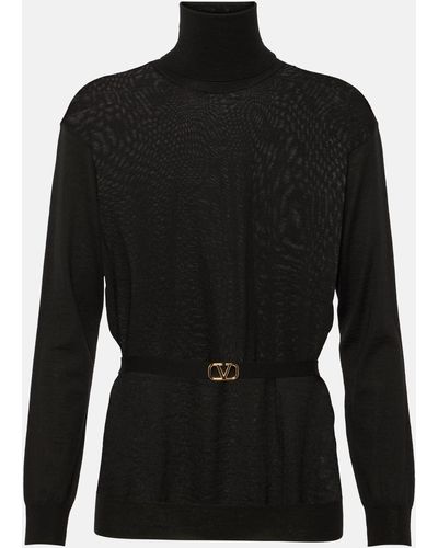 Valentino Belted Virgin Wool Turtleneck Sweater - Black