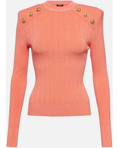 Balmain Embellished Ribbed-knit Sweater - Pink