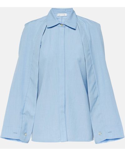 Victoria Beckham Caped Virgin Wool Shirt - Blue