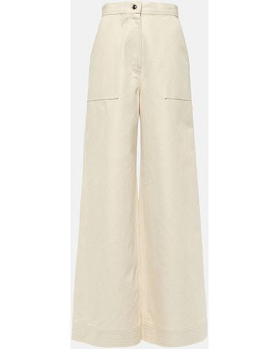 Max Mara Oboli Cotton And Linen Wide-leg Pants - Natural