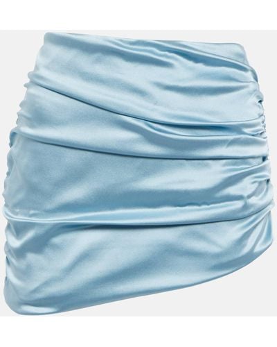 Alessandra Rich Asymmetric Ruched Satin Miniskirt - Blue