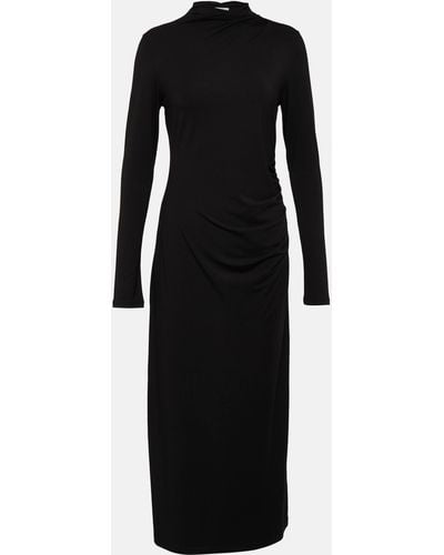 Vince Ruched High-neck Jersey Midi Dress - Black