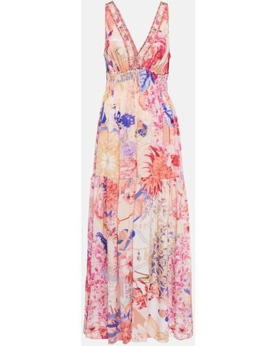 Camilla Floral Silk Maxi Dress - Pink