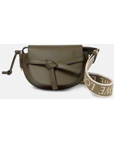 Loewe Luxury Mini Gate Dual Bag In Soft Calfskin And Jacquard - Green