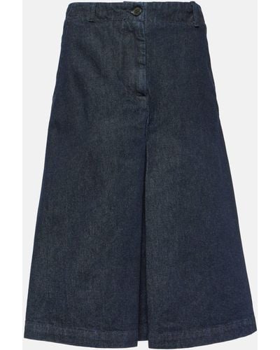 Dries Van Noten Pleated Denim Midi Skirt - Blue