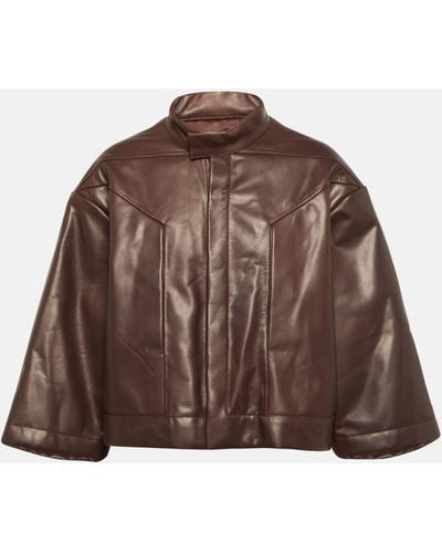 Rick Owens Cropped Leather Jacket - Brown