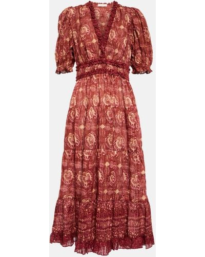 Ulla Johnson Elli Printed Cotton Midi Dress - Red