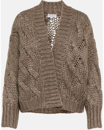 Brunello Cucinelli Cable-knit Mohair-blend Cardigan - Brown