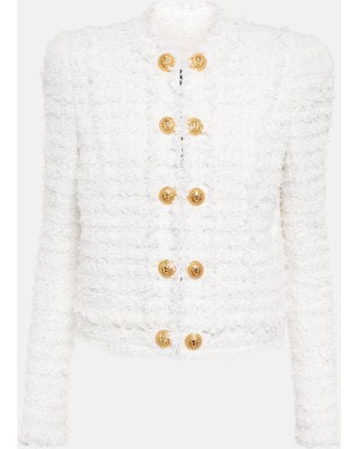 Balmain Tweed Collarless Jacket - White