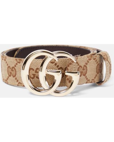 Gucci GG Marmont Leather-trimmed Belt - Natural