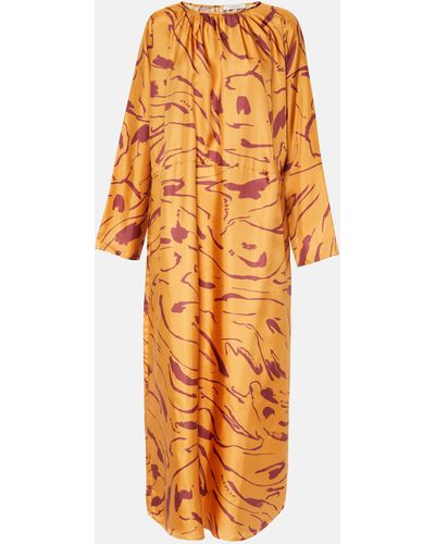 Asceno Valencia Printed Silk Maxi Dress - Orange