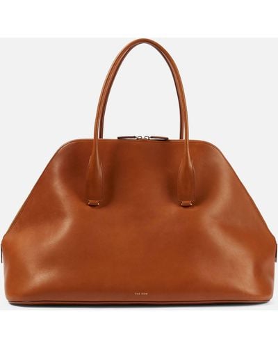 The Row Devon Large Leather Tote Bag - Brown