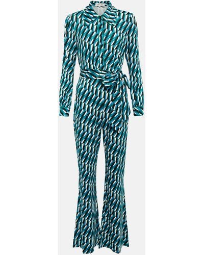 Diane von Furstenberg Printed Tie-waist Jumpsuit - Blue