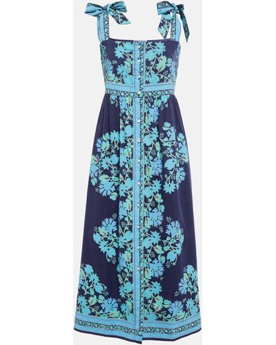 Juliet Dunn Floral-print Cotton Midi Dress - Blue