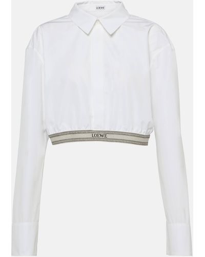 Loewe Cropped Branded-hem Cotton Shirt - White
