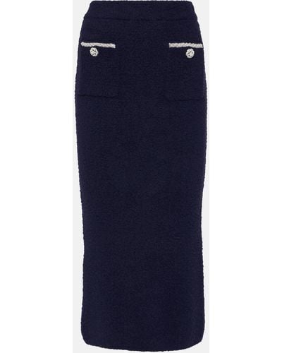 Self-Portrait Embellished High-rise Knit Midi Skirt - Blue