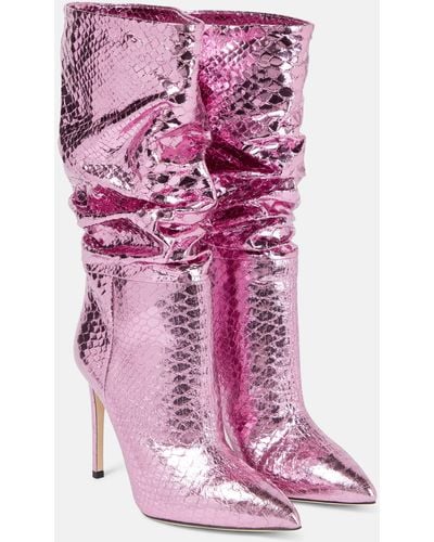 Paris Texas Slouchy Metallic Leather Boots - Pink