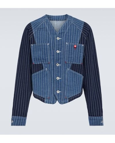 KENZO Patchwork Striped Denim Jacket - Blue