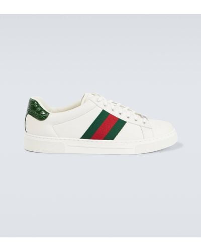 Gucci Ace Web Stripe Leather Sneakers - White