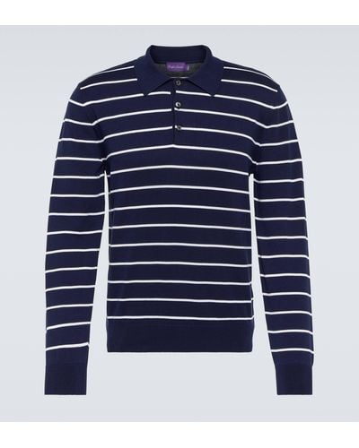 Ralph Lauren Purple Label Striped Cotton Pique Polo Shirt - Blue