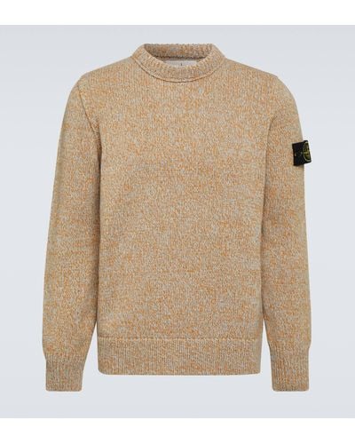 Stone Island Logo Patch Wool-blend Sweater - Natural