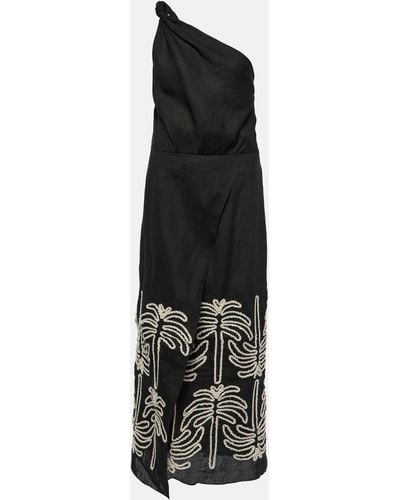 Johanna Ortiz Embroidered Linen And Cotton Maxi Dress - Black