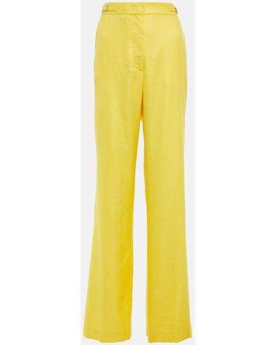 Gabriela Hearst Straight Wool, Silk And Linen Pants - Yellow