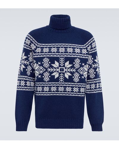 Brunello Cucinelli Jacquard Turtleneck Cashmere Sweater - Blue