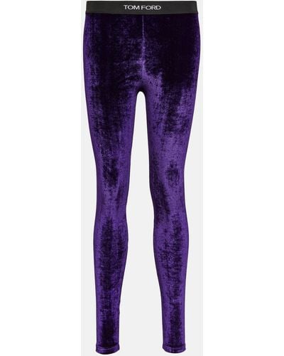 Tom Ford Logo Velvet leggings - Purple