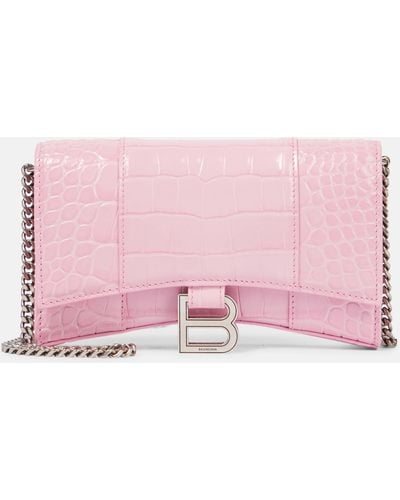 Balenciaga Hourglass Leather Wallet On Chain - Pink