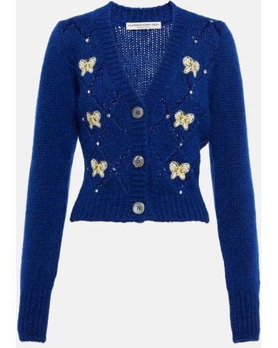 Alessandra Rich Embellished Alpaca Wool-blend Cardigan - Blue