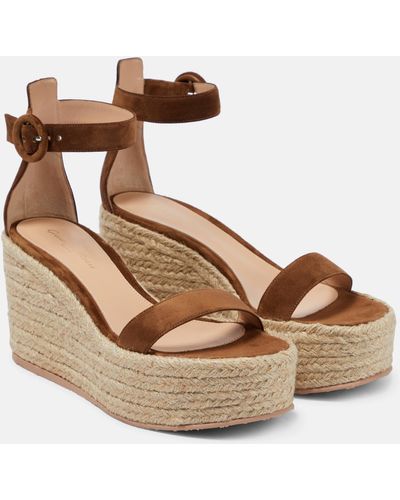 Gianvito Rossi Portofino Suede Espadrille Wedges - Brown