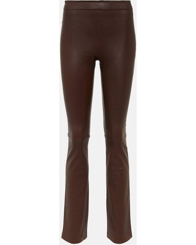 Stouls Leather Bootcut Pants - Brown