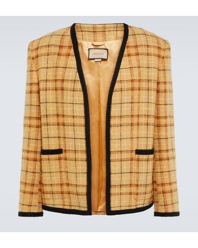 Gucci Linen And Cotton Checked Jacket - Metallic