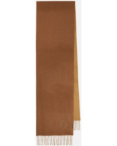 Loewe Anagram Embroidered Wool And Cashmere Scarf - Brown