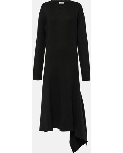 Jil Sander Asymmetric Wool Midi Dress - Black