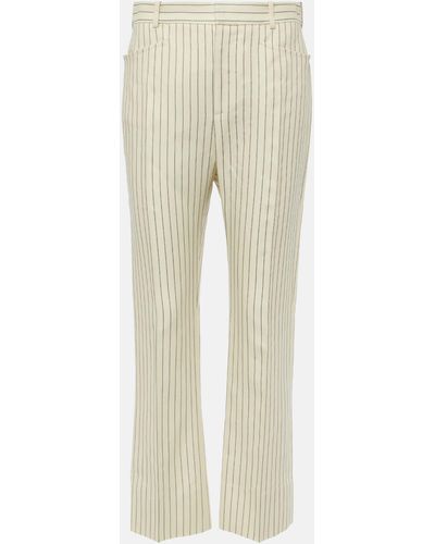 Tom Ford Wallis Striped Wool And Silk-blend Straight Pants - Natural