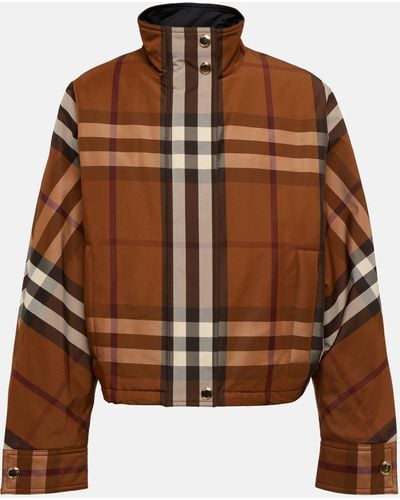 Burberry Checked Funnel-neck Jacket - Brown
