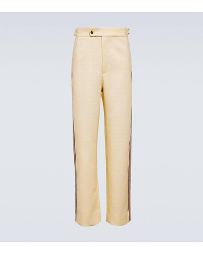 Bode Stria Beaded Cotton Straight Pants - Natural