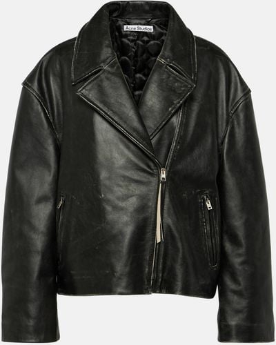Acne Studios Lilket Distressed Leather Jacket - Black