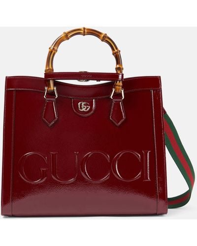 Gucci Diana Medium Patent Leather Tote Bag - Red