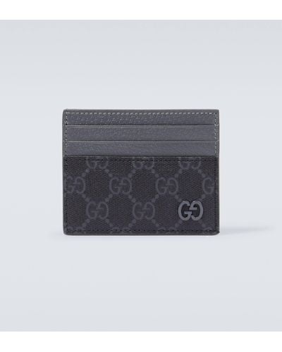 Gucci Leather-trimmed GG Canvas Card Holder - Blue