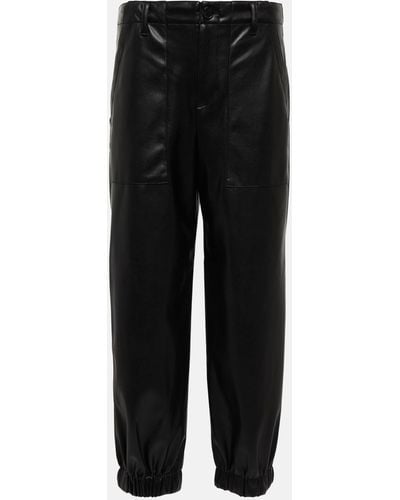 Velvet Mid-rise Tapered Faux Leather Pants - Black