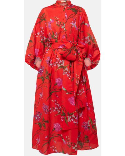 Erdem Tie-detail Cotton And Linen Midi Dress - Red