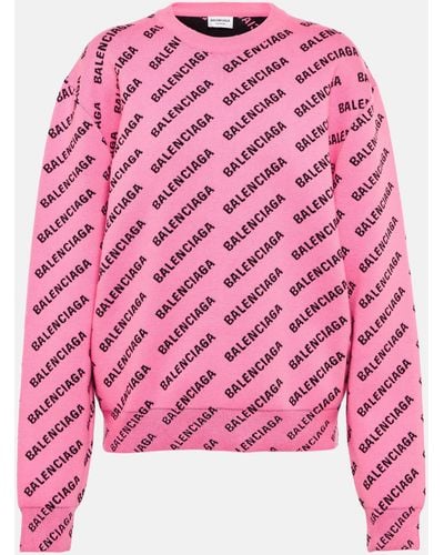Balenciaga Logo Jacquard Cotton-blend Sweater - Pink