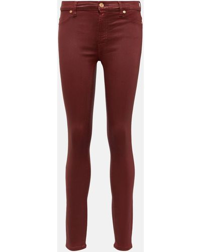 7 For All Mankind High-rise Cotton-blend Skinny Jeans - Red