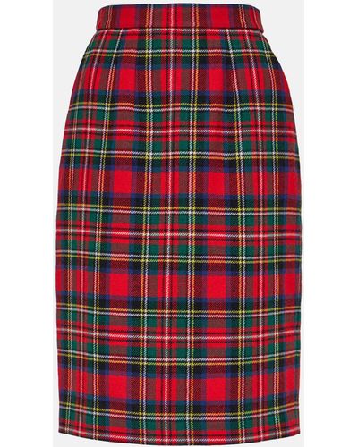 Saint Laurent Tartan Pencil Skirt - Red