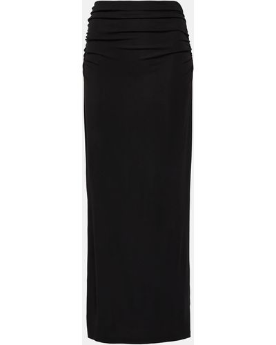 Velvet Hilton Ruched Jersey Midi Skirt - Black